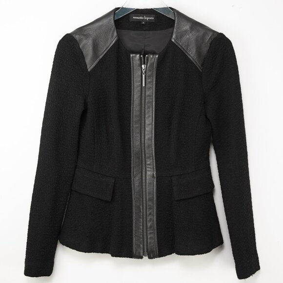 Nanette Lepore Jacket Leather Classic Tailored Textured Black Size 4 - Picture 1 of 7